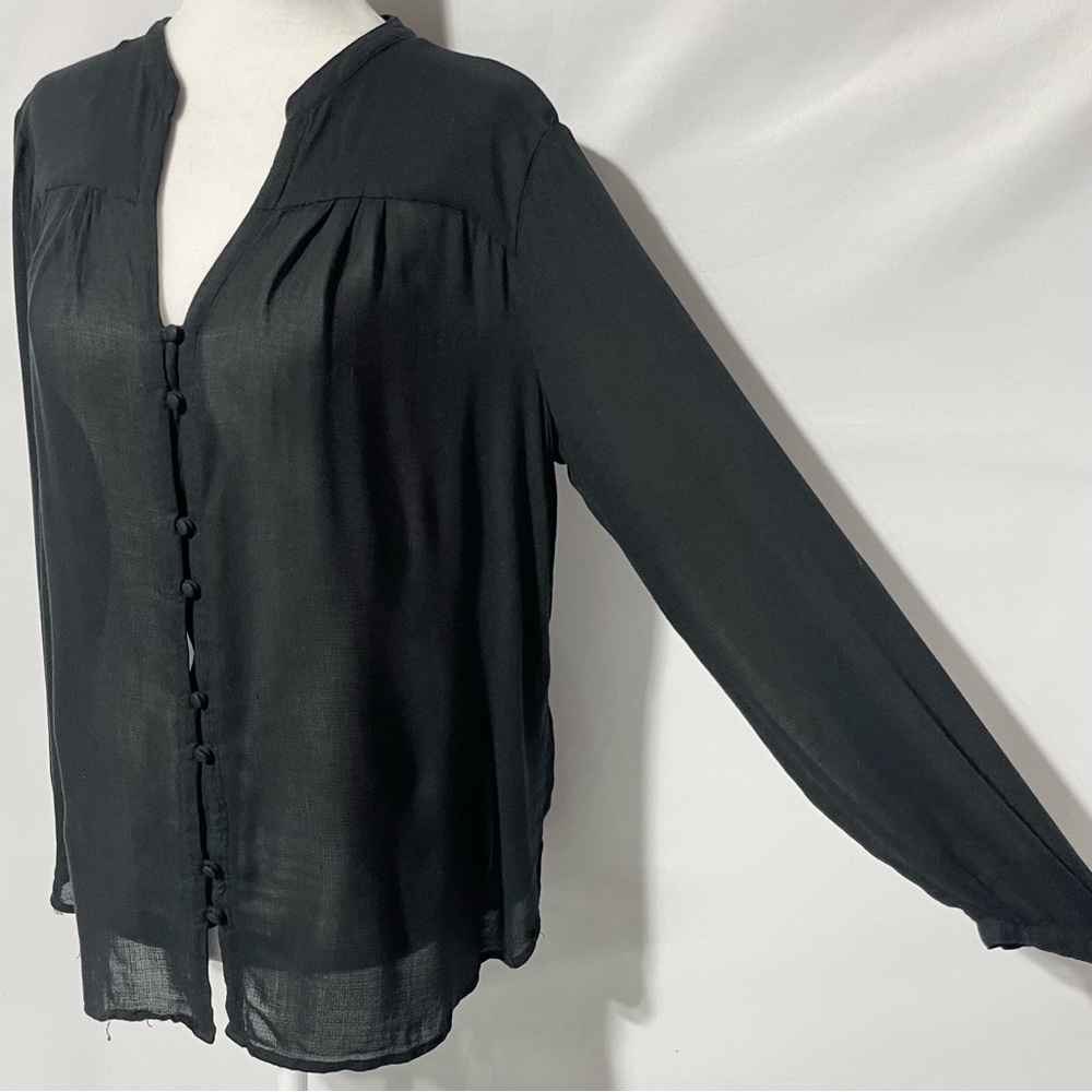 Lucky Brand Sheer Button Front Long Sleeve Blouse Black Size Medium - Picture 8 of 16